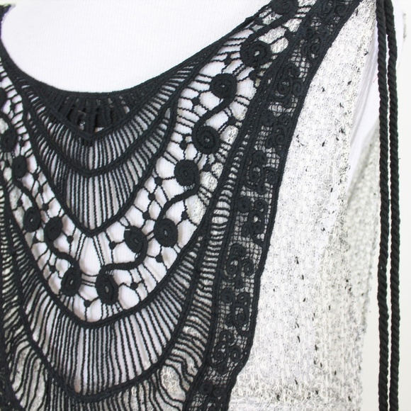 New RYU Tassel Black Lace Cream Asymmetrical Top - Picture 7 of 8